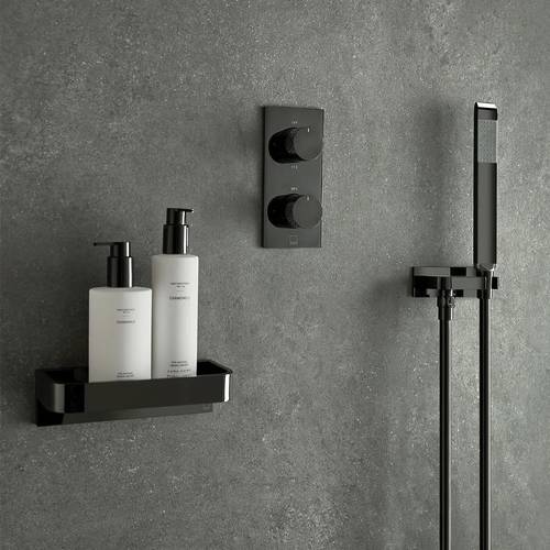 Additional image for Thermostatic Shower Valve With 2 Outlets (Polished Black).
