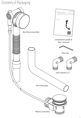 Additional image for 3 Hole Bath Shower Mixer Tap With Bath Filler Waste & Overflow.