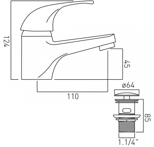 Additional image for Basin Mixer Tap With Clic Clac Waste (Chrome).