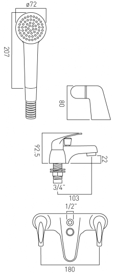 Additional image for Bath Shower Mixer Tap With Kit (Chrome).