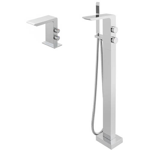 Additional image for Floor Standing Bath Shower Mixer Tap & Basin Tap Pack.