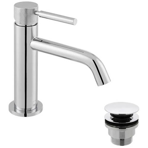 Additional image for Slimline Mono Basin Mixer Tap With Knurled Accents & Waste (Chrome).