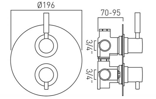 Additional image for Thermostatic Shower Valve With 2 Outlets (Chrome).