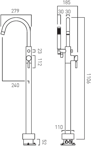 Additional image for Floor Standing Bath Shower Mixer Tap With Shower Kit (Chrome).