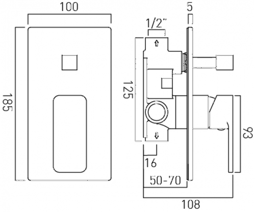 Additional image for Concealed Manual Shower Valve With Diverter (2 Outlets).