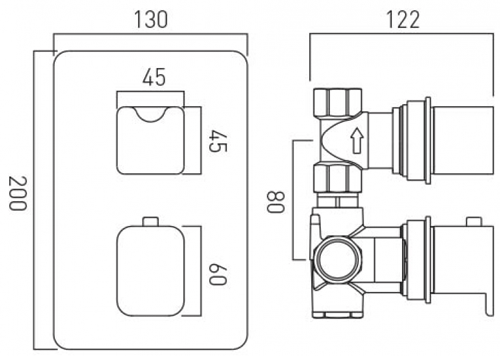 Additional image for Thermostatic Shower Valve With 2 Handles (1 Outlet, TMV2).