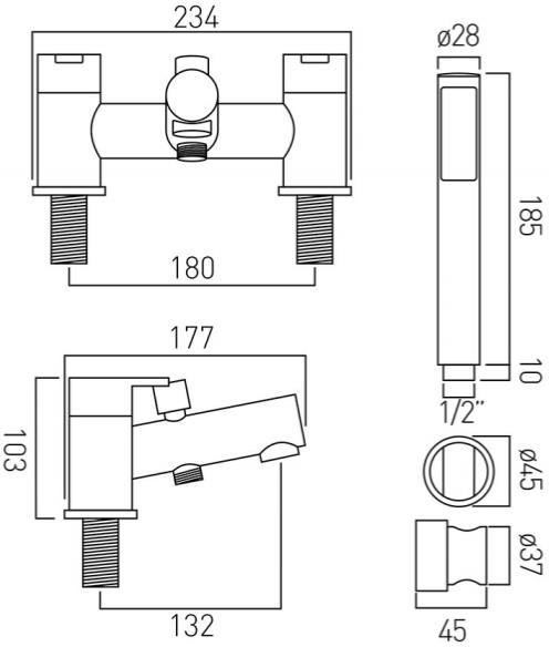 Additional image for Bath Shower Mixer Tap With Kit (Chrome).