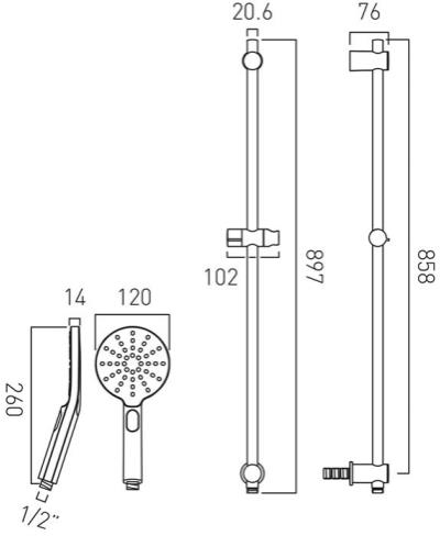 Additional image for SmartTouch Shower, Remote, Round Head & Slide Rail  (2-Way).
