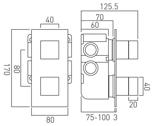 Additional image for Thermostatic Shower Valve With 2 Outlets (3/4" Bright Nickel).