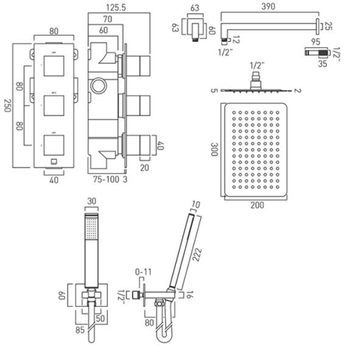 Additional image for Thermostatic Shower Set With 2 Outlets (Chrome).