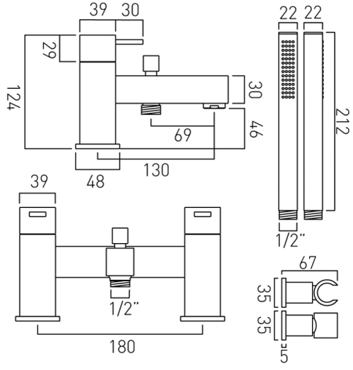 Additional image for Bath Shower Mixer & Basin Mixer Taps Pack With Shower Kit.