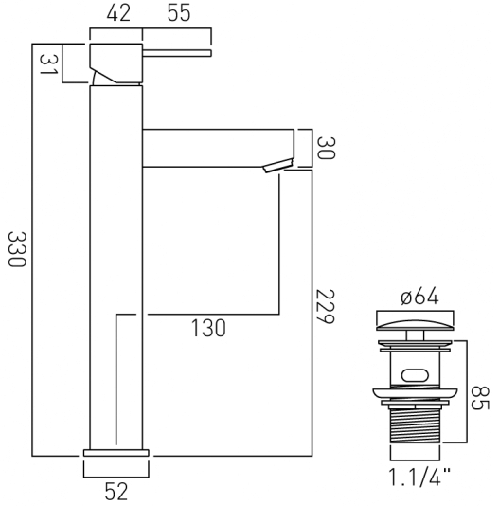 Additional image for Tall Basin Mixer Tap With Clic-Clac Waste (Chrome).