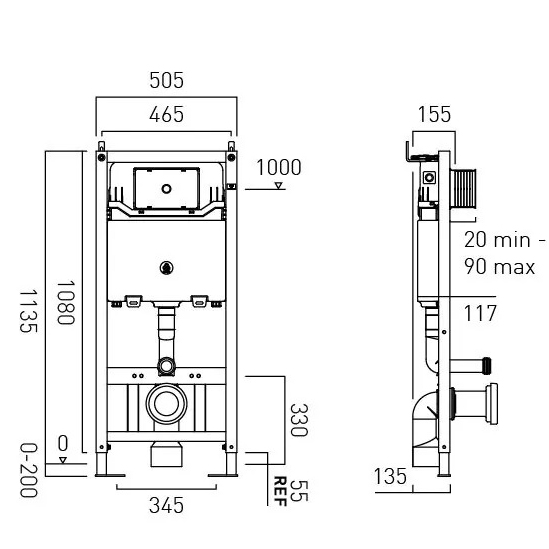 Additional image for Frame For Wall Hung Pans With Dual Flush Cistern (505x1080mm).