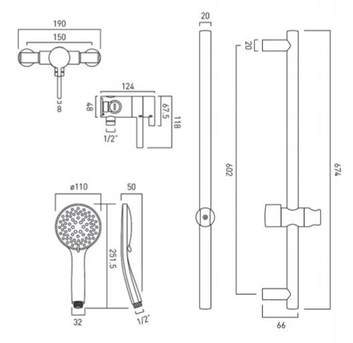 Additional image for Exposed Thermostatic Shower Valve & Rail Kit.