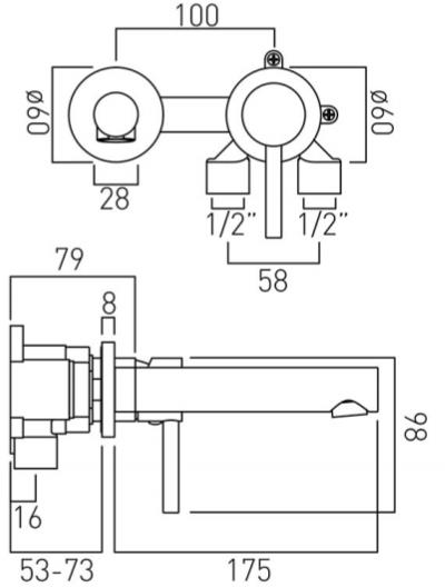 Additional image for Wall Mounted 2 Hole Basin Mixer Tap (Chrome).