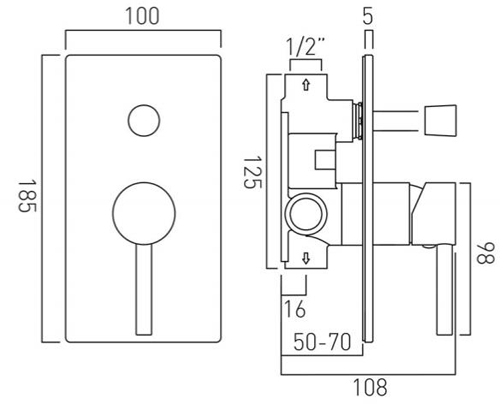 Additional image for Manual Shower Valve With Diverter & 2 Outlets (Chrome).