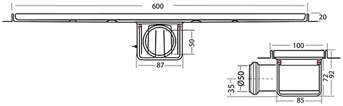 Additional image for Standard Shower Channel 600x100mm (Plain, S Steel).