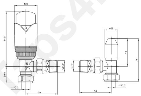 Additional image for Thermostatic Angled Radiator Valves (A Brass).