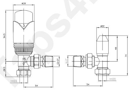 Additional image for Thermostatic Angled Radiator Valves (A Copper).