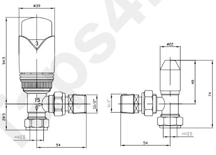 Additional image for Thermostatic Angled Radiator Valves (B Nickel).