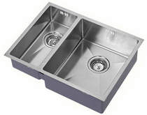 1810 Undermounted Two Bowl Kitchen Sink With Kit (Satin, 585x440mm).