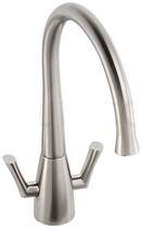 Abode Fluid Twin Lever Kitchen Tap With Swivel Spout (Brushed Nickel).