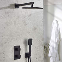 Bristan Cobalt Shower Pack With Arm, Square Head & Handset (Matt Black).