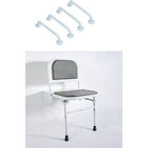 Bristan Commercial DocM Shower Seat With 4 X 450mm Grab Rails  (White).
