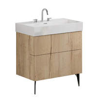 Crosswater Avenue Wall Vanity Unit With Black Legs (800mm, Oak, 3TH).