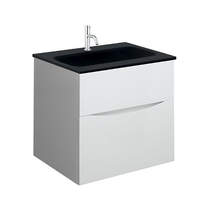 Crosswater Glide II Vanity Unit With Black Glass Basin (500mm, White Gloss, 1TH).