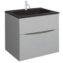 Crosswater Glide II Vanity Unit With Black Glass Basin (600mm, Storm Grey, 1TH).