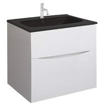 Crosswater Glide II Vanity Unit With Black Glass Basin (600mm, White Gloss, 1TH).