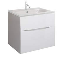 Crosswater Glide II Vanity Unit With White Glass Basin (600mm, White Gloss, 1TH).