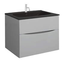 Crosswater Glide II Vanity Unit With Black Glass Basin (700mm, Storm Grey, 1TH).