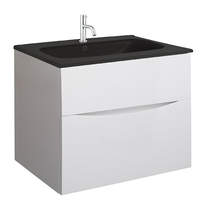 Crosswater Glide II Vanity Unit With Black Glass Basin (700mm, White Gloss, 1TH).