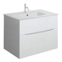 Crosswater Glide II Vanity Unit With White Glass Basin (700mm, White Gloss, 1TH).