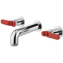 Crosswater UNION Three Hole Wall Mounted Basin Mixer Tap (Chrome & Red).