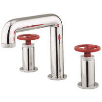 Crosswater UNION Three Hole Deck Mounted Basin Mixer Tap (Chrome & Red).
