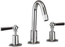 Crosswater Waldorf 3 Hole Basin Tap, Tall Spout & Black Lever Handles.