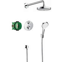 Hansgrohe shower set with valve, croma head & croma select s handset.