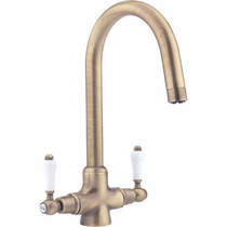 Hydra evie pro kitchen tap with twin lever controls (antique brass).