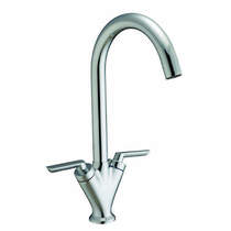 Hydra grace kitchen tap with twin lever controls (brushed steel).