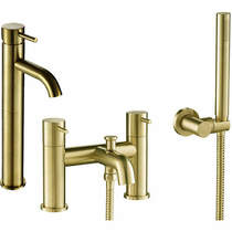 JTP Vos Tall Basin & Bath Shower Mixer Tap Pack (Brushed Brass).
