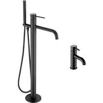 JTP Vos Basin & Floor Standing Bath Shower Tap, Designer Handles (M Black).