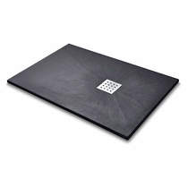 Slate Trays Rectangular Shower Tray & Chrome Waste 1400x900 (Black).