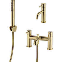 Kartell Ottone Basin & Bath Shower Mixer Tap Pack (Brushed Brass).