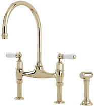 Perrin & Rowe Ionian Kitchen Tap With White Levers & Rinser (Gold).