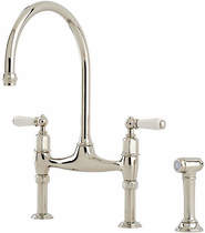 Perrin & Rowe Ionian Kitchen Tap With White Levers & Rinser (Nickel).