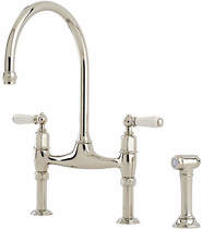 Perrin & rowe ionian kitchen tap with white levers & rinser (nickel).