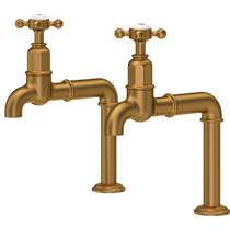 Perrin & Rowe Ionian Deck Mounted Bib Taps With X-Head Handles (Aged Brass).